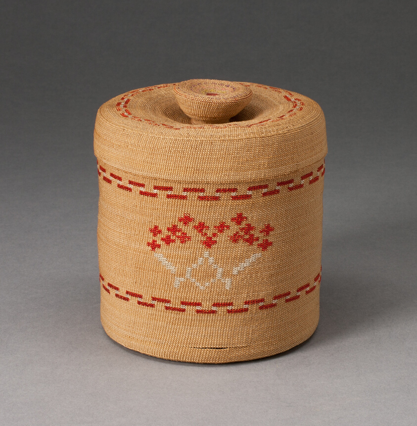 Basket with Raddle-Handled Lid and Basket of Flowers Motif