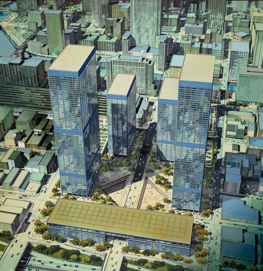 Place DuSable Project, Chicago, Illinois, Aerial Perspective Looking East