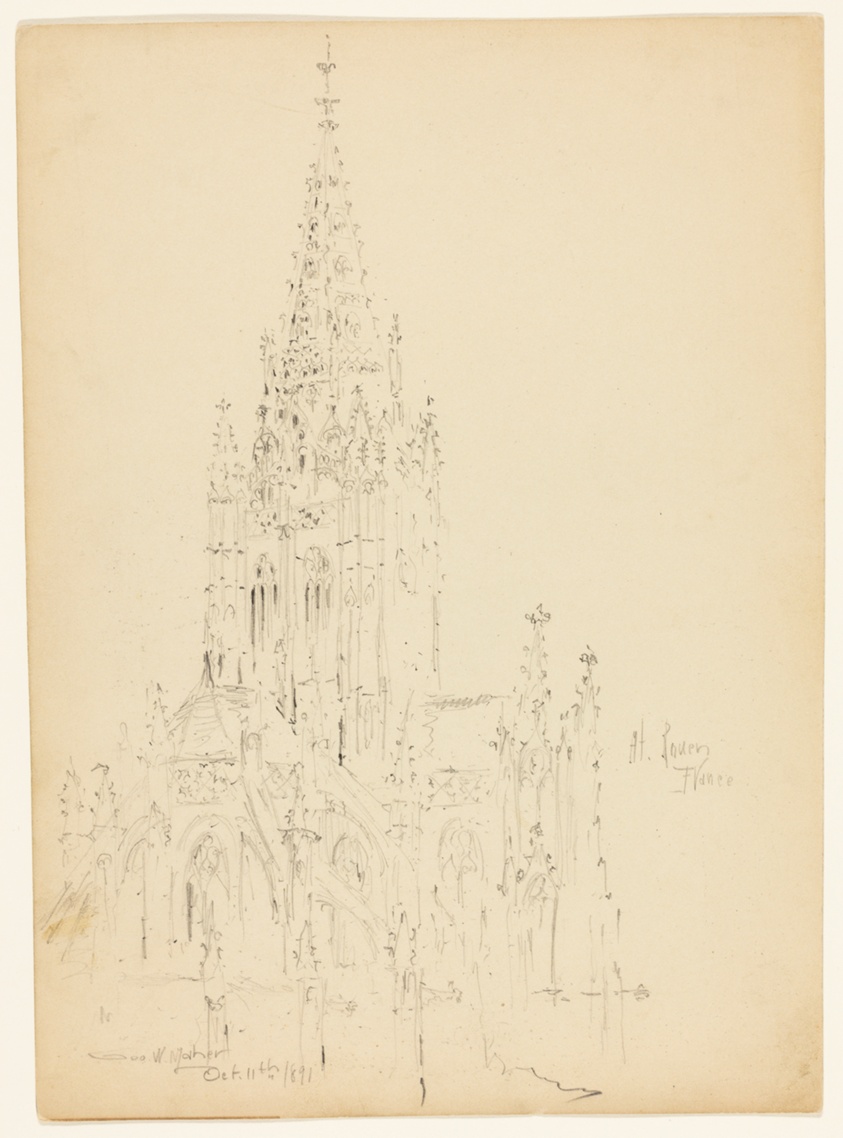 Gothic Church, Rouen, France, Travel Sketch