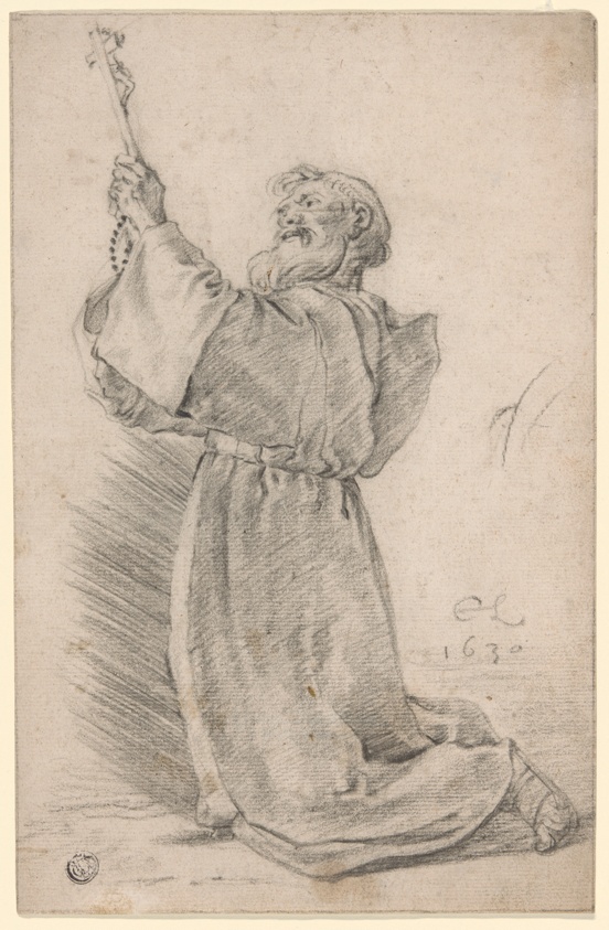 Kneeling Monk Holding a Crucifix