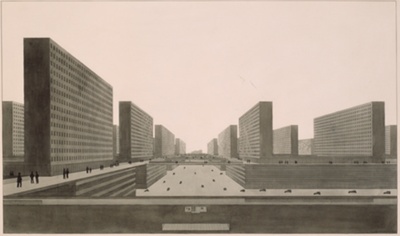 Highrise City (Hochhausstadt): Perspective View: North-South Street