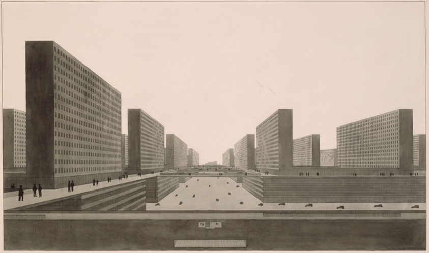 Highrise City (Hochhausstadt): Perspective View: North-South Street