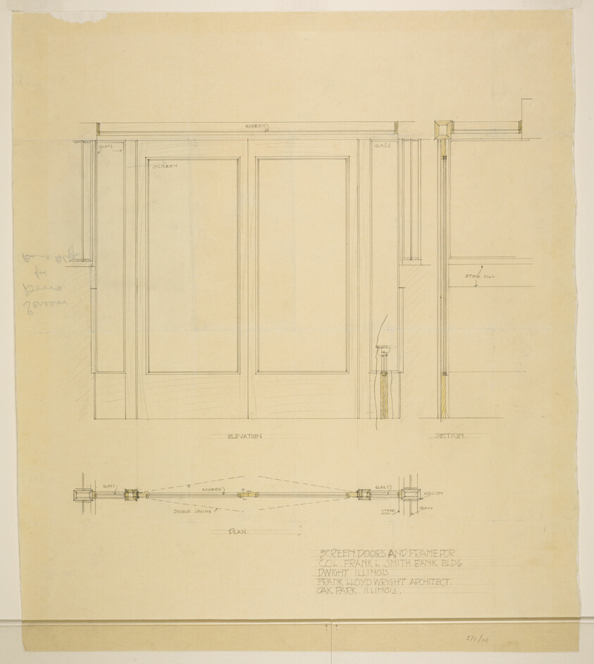 Smith Bank Building, Dwight, Illinois, Screen Doors and Frame Details