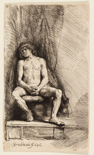 Nude Man Seated before a Curtain