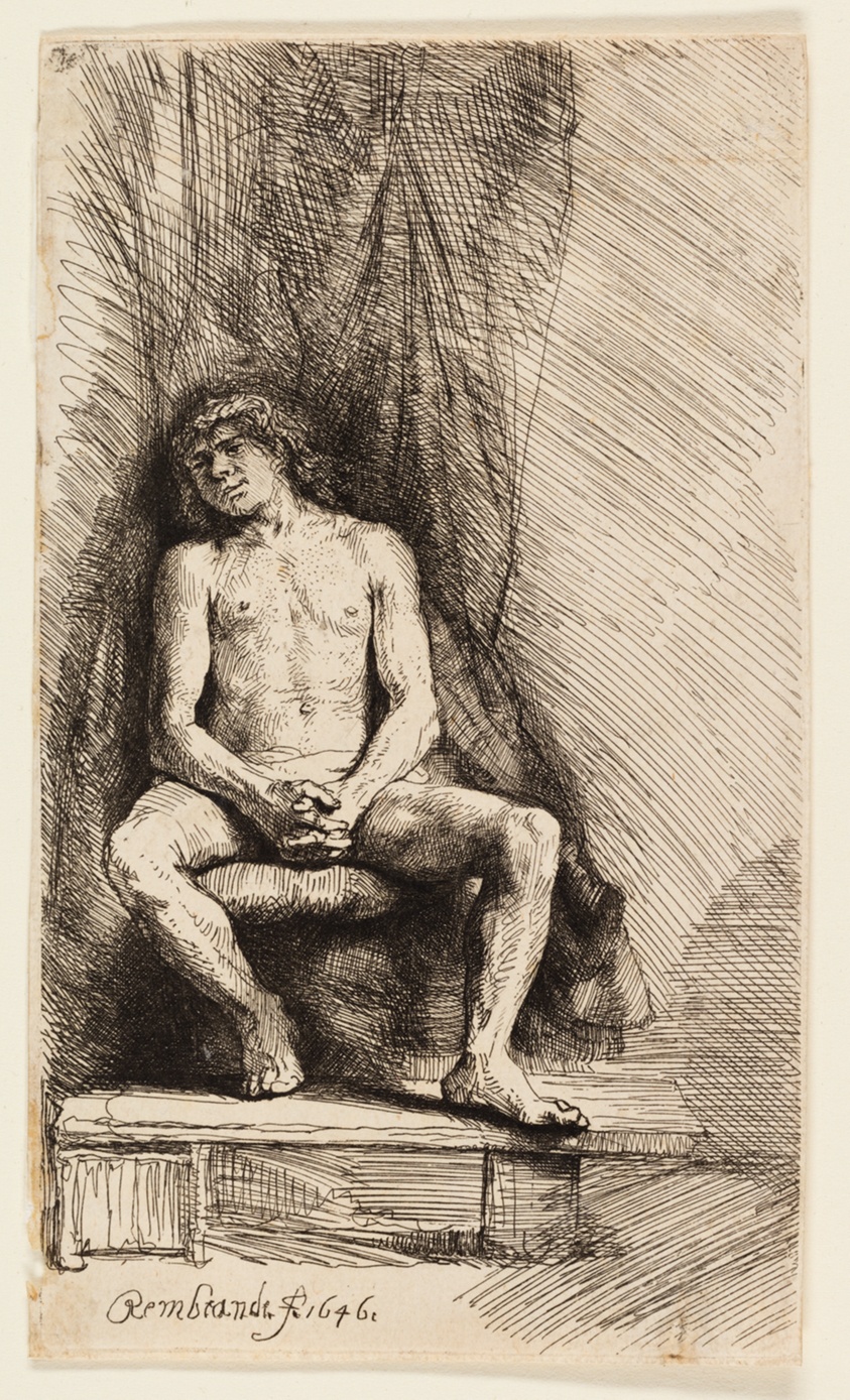 Nude Man Seated before a Curtain