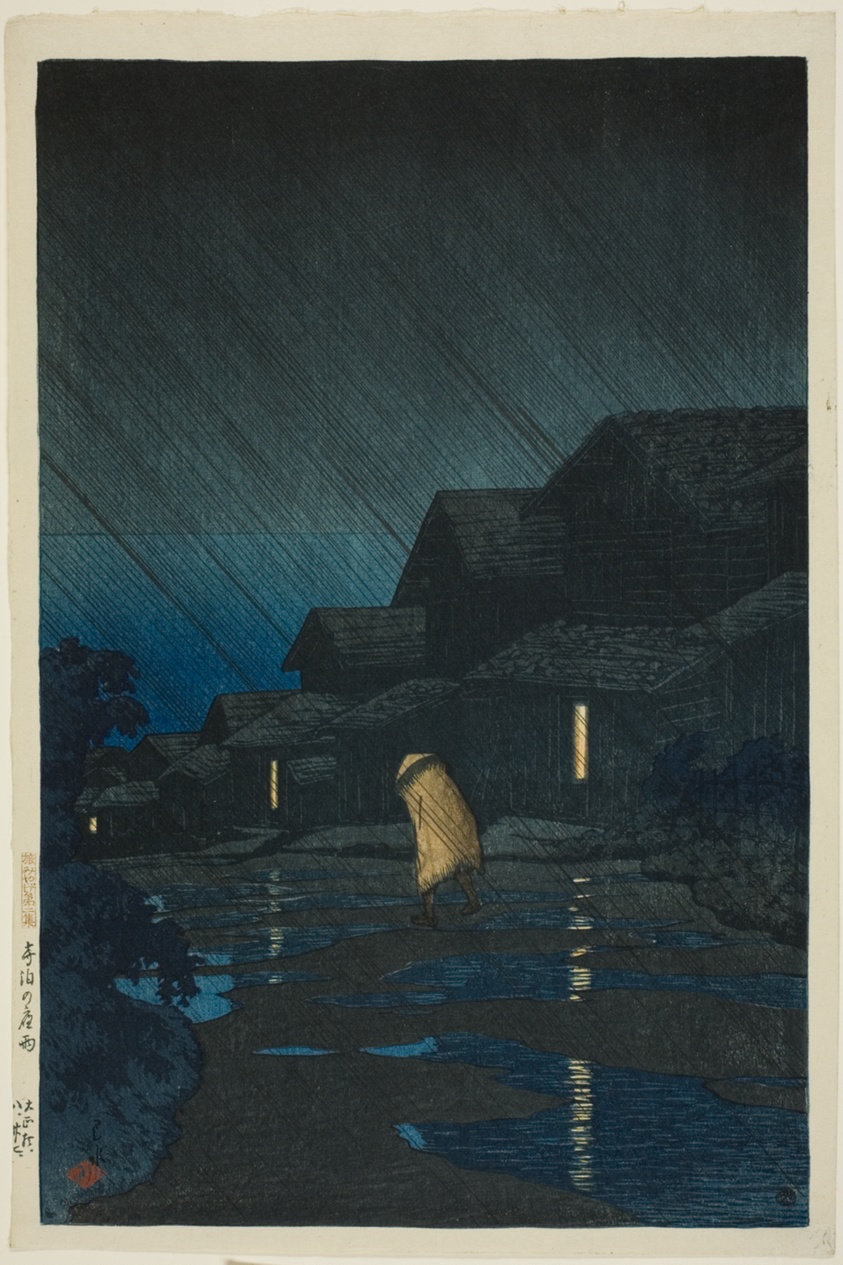 Evening Shower, Teradomari (Teradomari no yō), from the series Souvenirs of Travel, Second Series (Tabi miyage dai nishū)