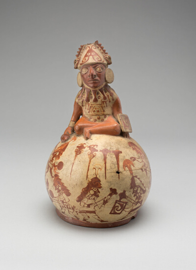 Vessel Representing a Seated Figure with a Warfare Scene