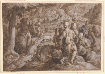 Men Hunting Ibexes with Hounds