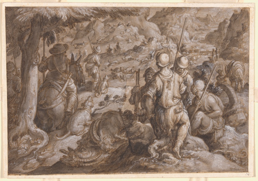Men Hunting Ibexes with Hounds