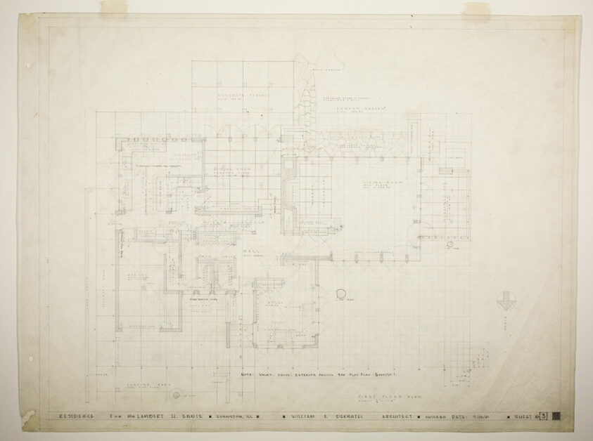 Lambert H. Ennis House, Evanston, Illinois, First Floor Plan