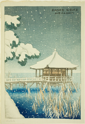 The Floating Pavilion at Katada (Katada Ukimido), from the series "Eight Views of Omi (Omi hakkei)"