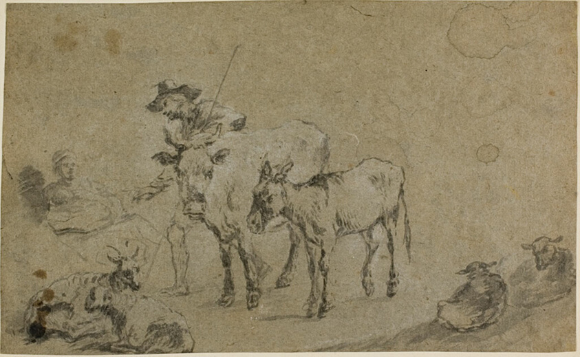 Herdsman with Cow, Donkey, Sheep