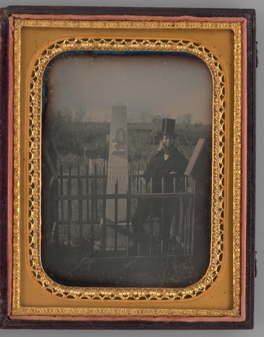 Untitled (Portrait of a Man with a Top Hat Standing next to a Gravestone)