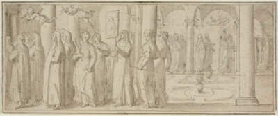 Procession of Nuns and Novices Honoring a Male Saint