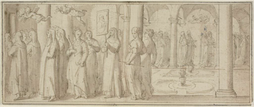Procession of Nuns and Novices Honoring a Male Saint