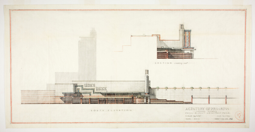 Hall of Science, Century of Progress Exposition, Chicago, Illinois, South Elevation and Section