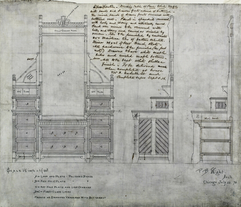 E.W. Blatchford House, Chicago, Illinois, Dressing Table Elevations
