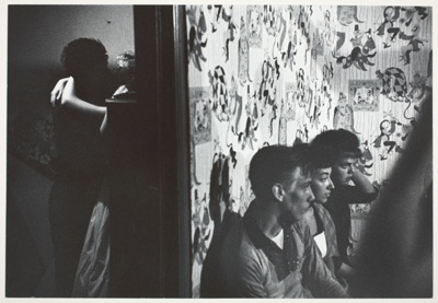Three Girls and Boy in a Room; Boy and Girl Kissing in Another Room, from the series "Brooklyn Gang"