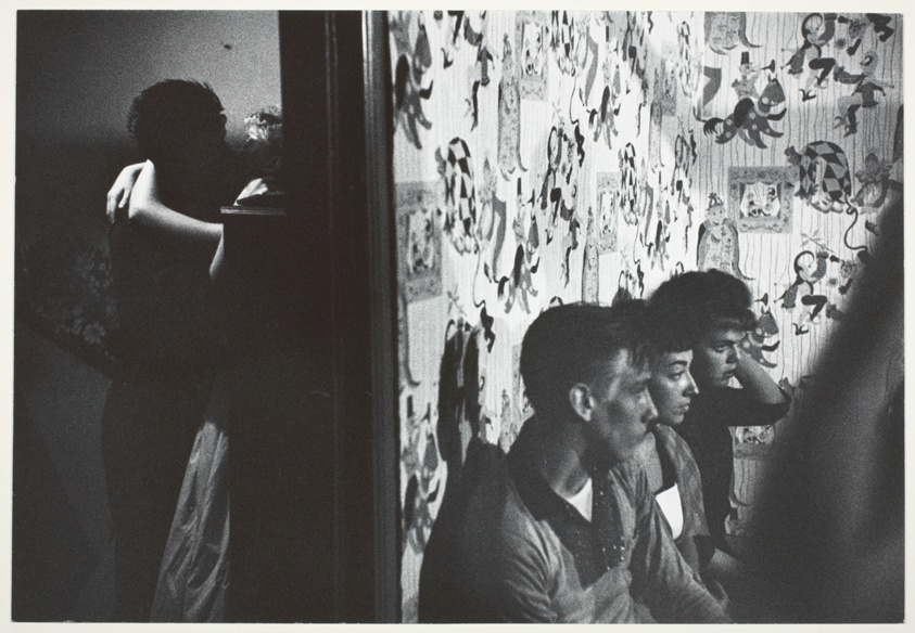 Three Girls and Boy in a Room; Boy and Girl Kissing in Another Room, from the series "Brooklyn Gang"