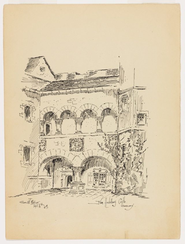 Arcade from Heidelberg Castle, Germany, Travel Sketch