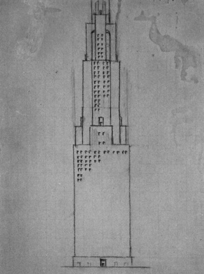 Chicago Tribune Tower Competition, Chicago, Illinois, Elevation Study