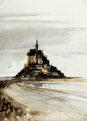Mont St Michel, Normandy, France, Travel Sketch