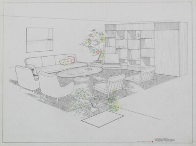 Mr. and Mrs. R. A. Pritzker House, Perspective Drawings and Plan