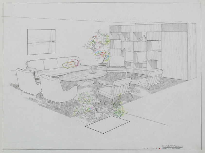 Mr. and Mrs. R. A. Pritzker House, Perspective Drawings and Plan