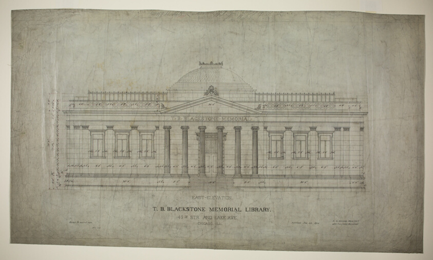 T.B. Blackstone Memorial Library, Chicago, Illinois, East Elevation