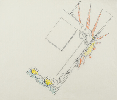 Little Village Academy, Chicago, Illinois, Aerial Axonometric View Showing Colored Paving