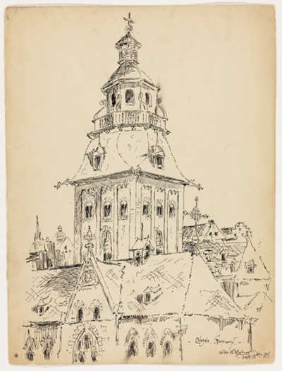 Church Tower, Cologne, Germany, Travel Sketch