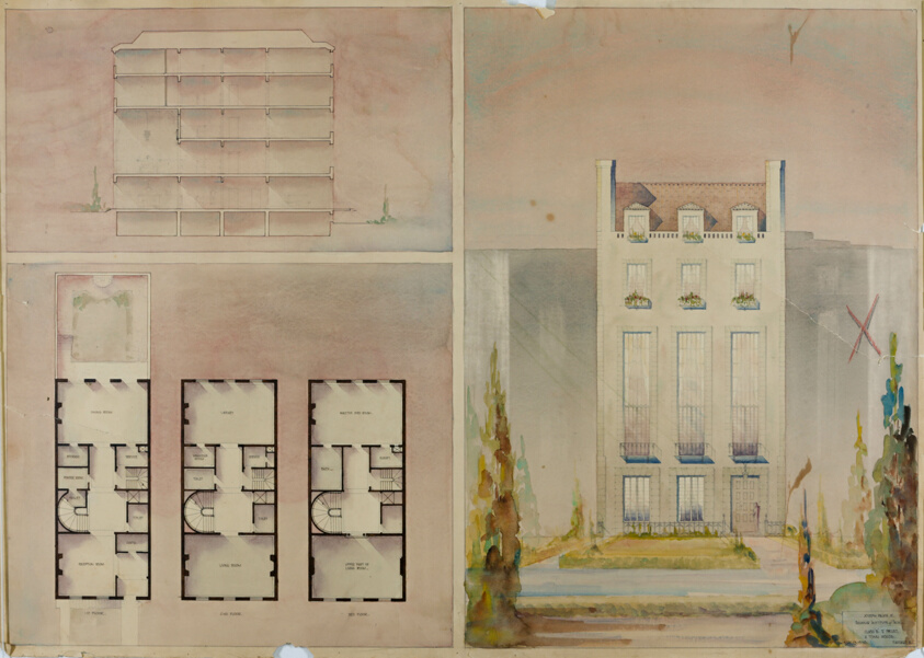 Town House, Student Drawing, Plan and Elevations