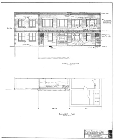 Kosher Star Manufacturing Company, Chicago, Illinois, Revised Front Elevation and Basement Plan
