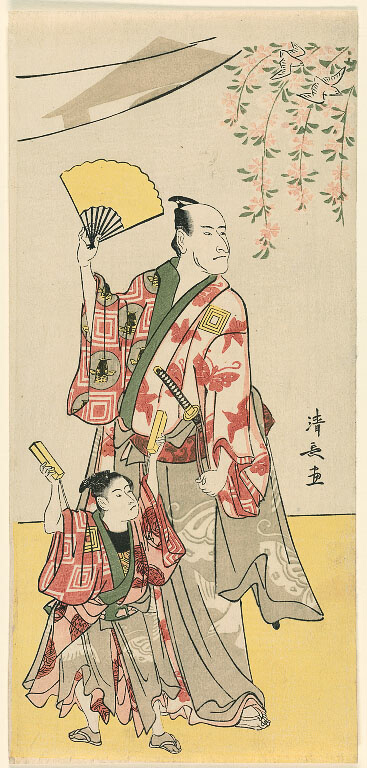 The Actors Ichikawa Danjuro V and Ichikawa Ebizo IV, from a pentaptych of eleven actors celebrating the festival of the shrine of the Soga brothers