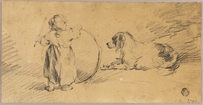 Child Playing with Ball and Dog