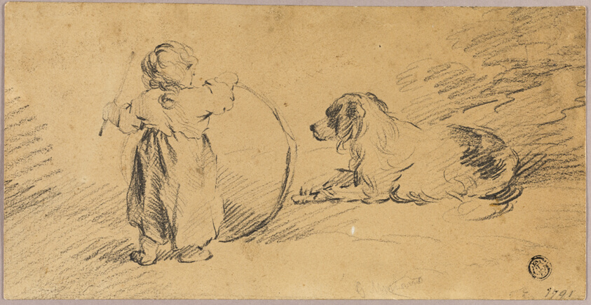 Child Playing with Ball and Dog