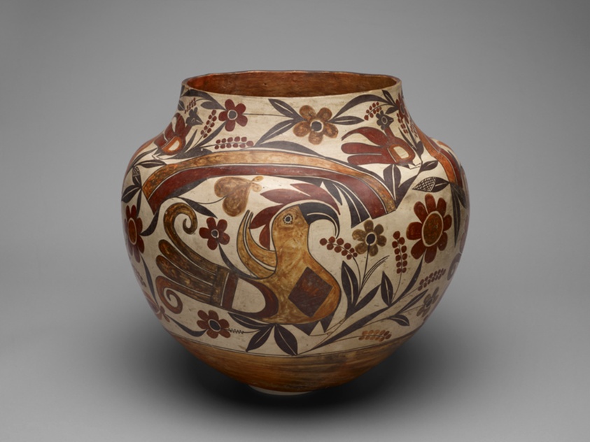 Polychrome Jar with Rainbow, Macaw, and Floral Motifs