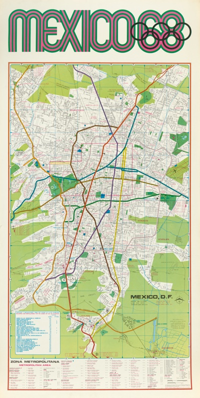Mexico 68 Olympics Transport Map Poster