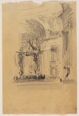 St. Peter's Basilica showing the Main Altar, Rome, Italy, Travel Sketch