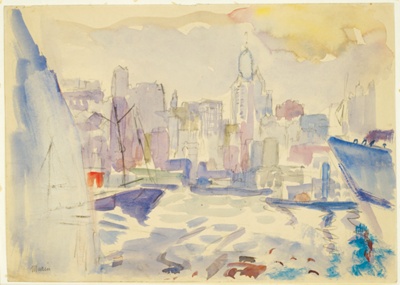 Skyline with Boats in Foreground