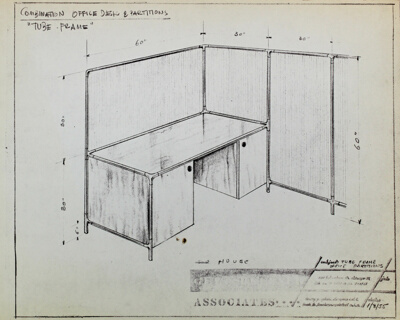 Tube Frame Furniture, Fleetwood Furniture Company, Combination Office Desk and Partitions Design Drawing