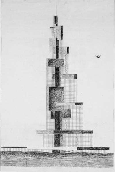 Expanding Skyscraper: Presentation Drawing, Elevation Study