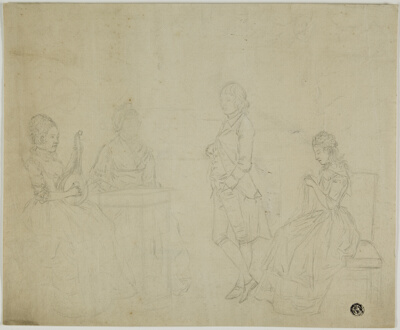 Sketch of Family Group with Three Seated Women and Young Man Standing