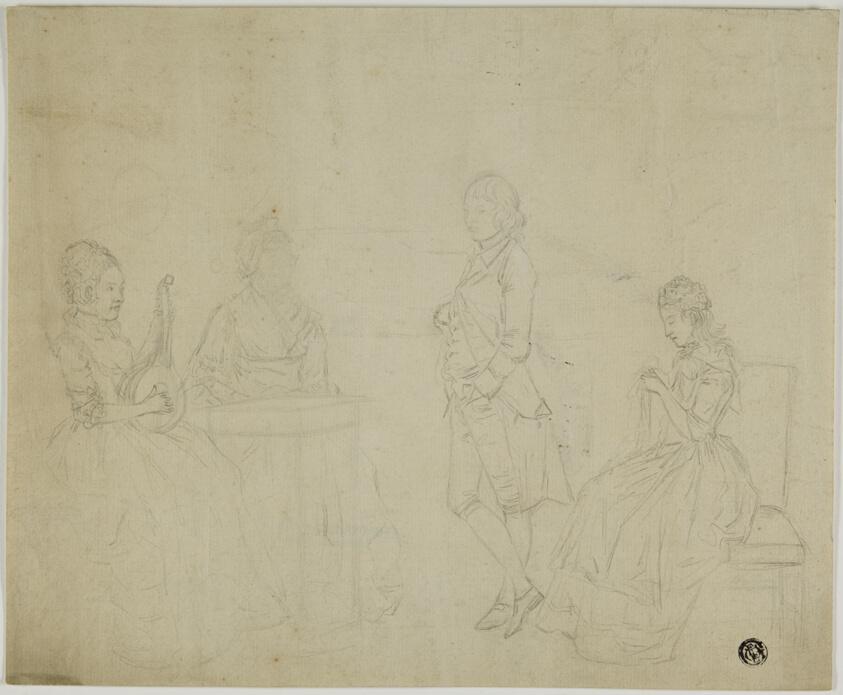 Sketch of Family Group with Three Seated Women and Young Man Standing