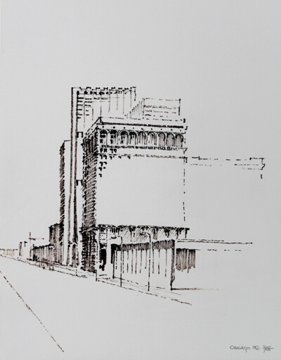 View Looking Northeast from Jackson and Clark Streets, Chicago, Illinois, Travel Sketch