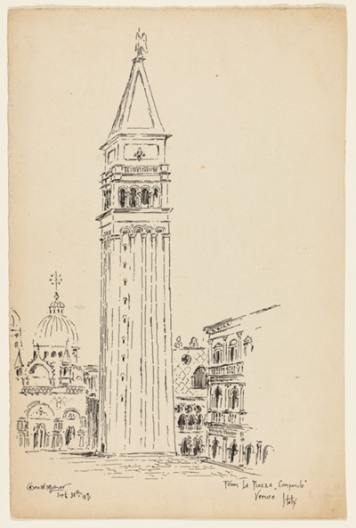Campanile, Piazza de San Marco, Venice, Italy, Travel Sketch