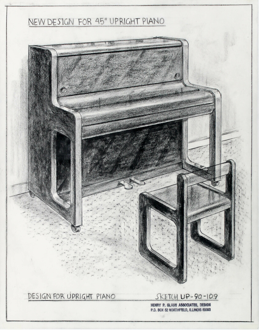 Upright Piano Design, Presentation Design Drawing