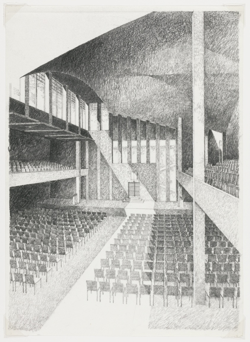 Sinai Temple Competition, Chicago, Illinois, Interior Perspective
