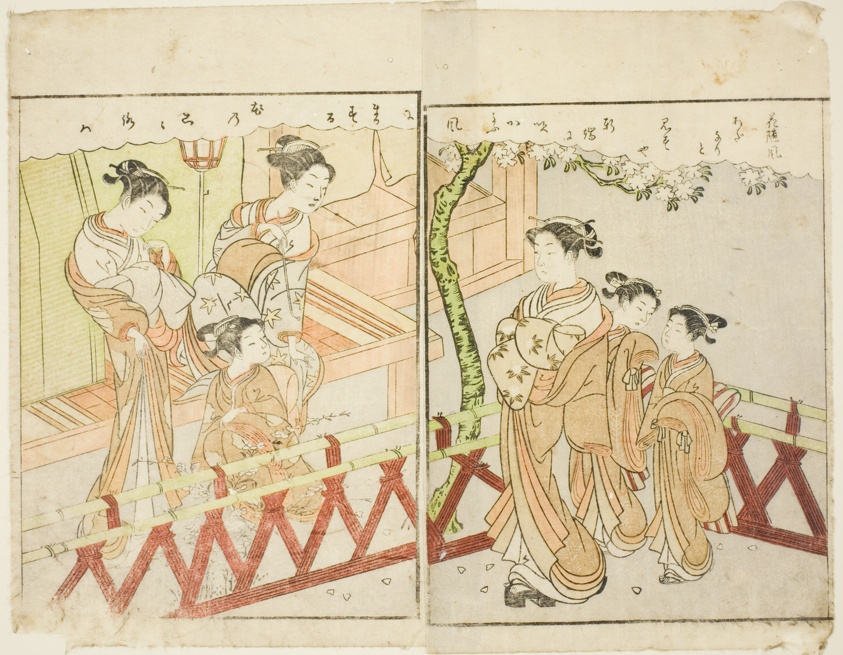 Double-page Illustration from Vol. 2 of "Picture Book of Spring Brocades (Ehon haru no nishiki)"