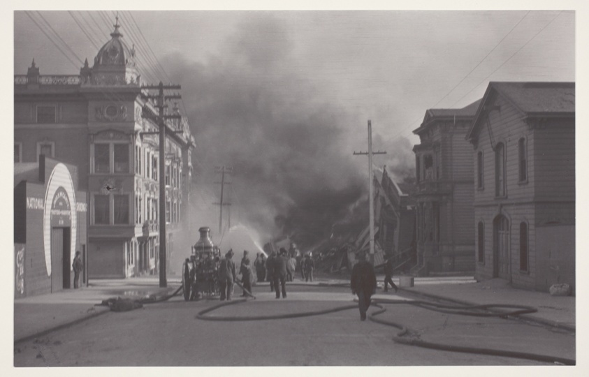 Burning Street, Fire Engine, and Hose, San Francisco Earthquake and Fire